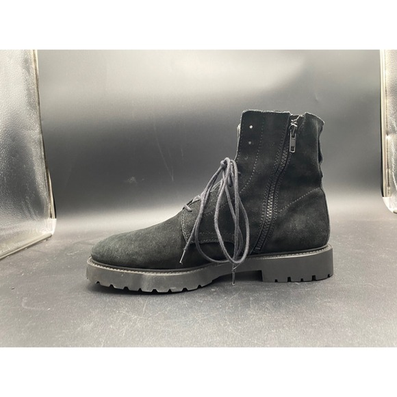 Zara Man Black Suede‎ Lace Up Side Zip Combat Boots Lug Sole Size 43 Mens 10 main image 10